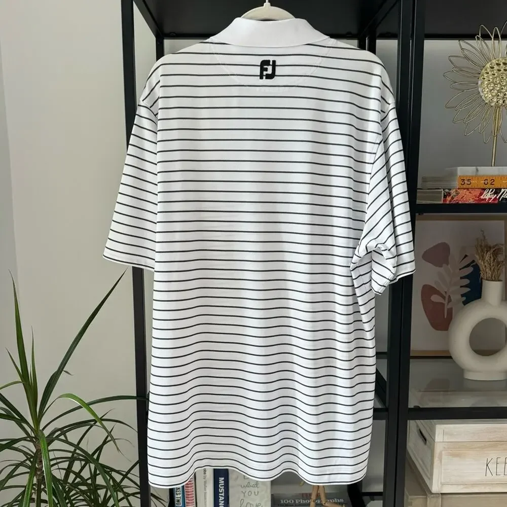 FootJoy White Black Striped Short Sleeves Golf Polo Shirt Men’s Size Medium - Picture 4 of 9